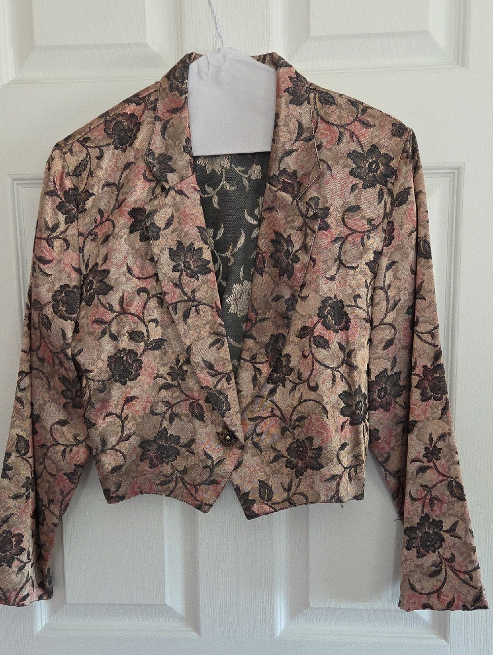 Live Sale- Vintage Floral Brocade Cropped Jacket in Pink and Gold